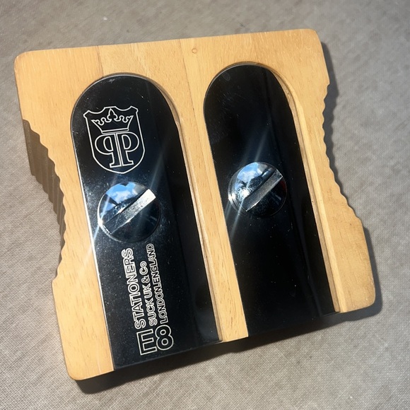 SuckUK Double Sharpener Desk Tidy Cup Pencil Gift Back to School Light Wood Cult - Picture 4 of 6